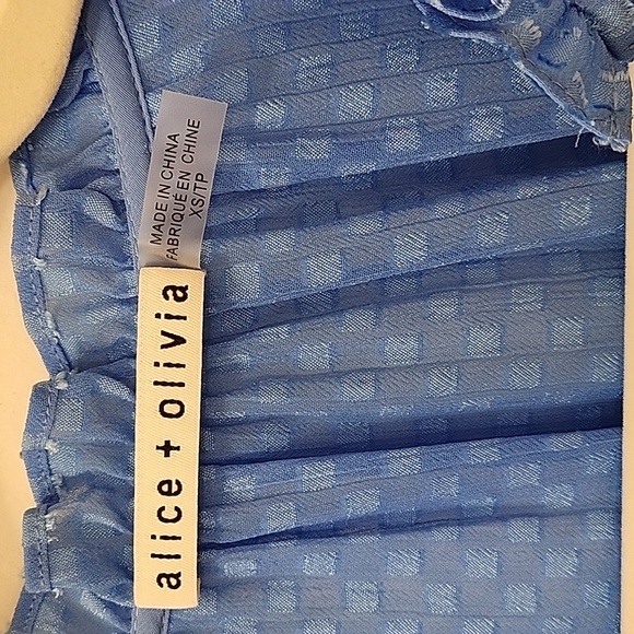 Alice + Olivia Julius Ruffle Peasant Blouse Blue Top Solid  Swiss Dot Ties  XS - Picture 12 of 17